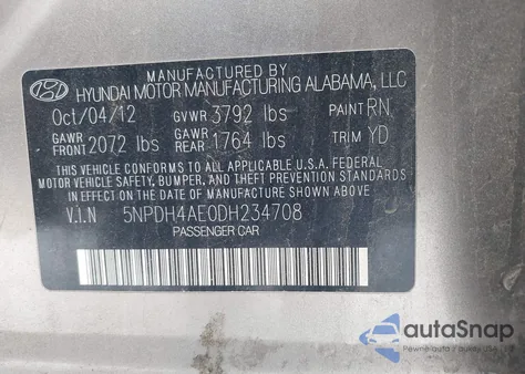 2013 Hyundai Elantra Limited from USA, damaged, VIN 5NPDH4AE0DH234708